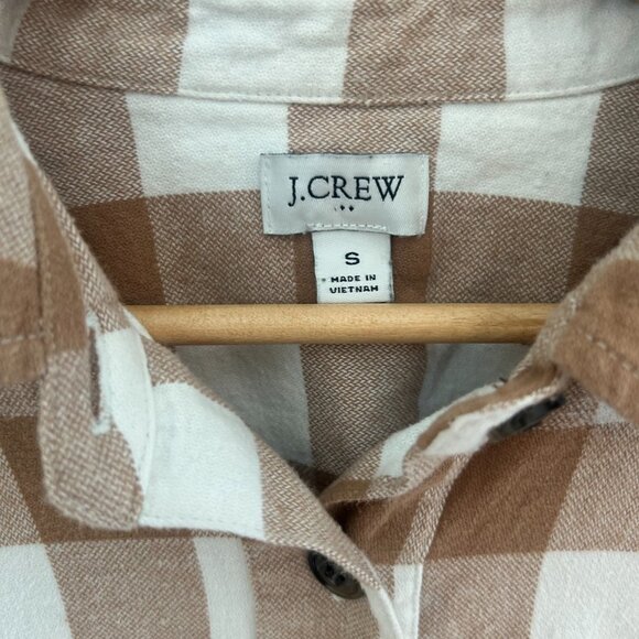 J.Crew Flannel Button-Up Shirt — Tan/Ivory Plaid — Size S - Picture 2 of 2